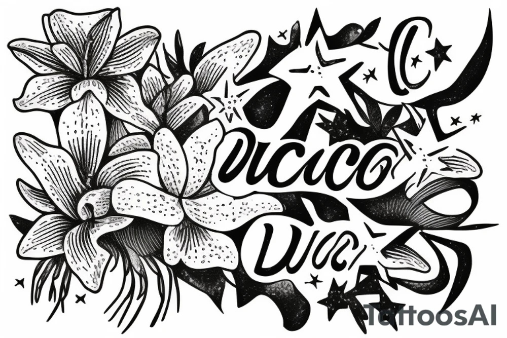 "Non ducor, duco"  quoted in text 
surrounded by lilies and stars tattoo idea