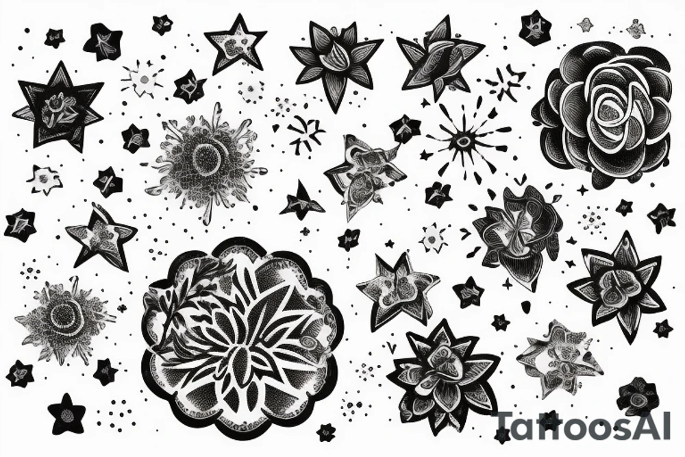Flectere si nequeo superos, Acheronta moveba with flowers and stars tattoo idea
