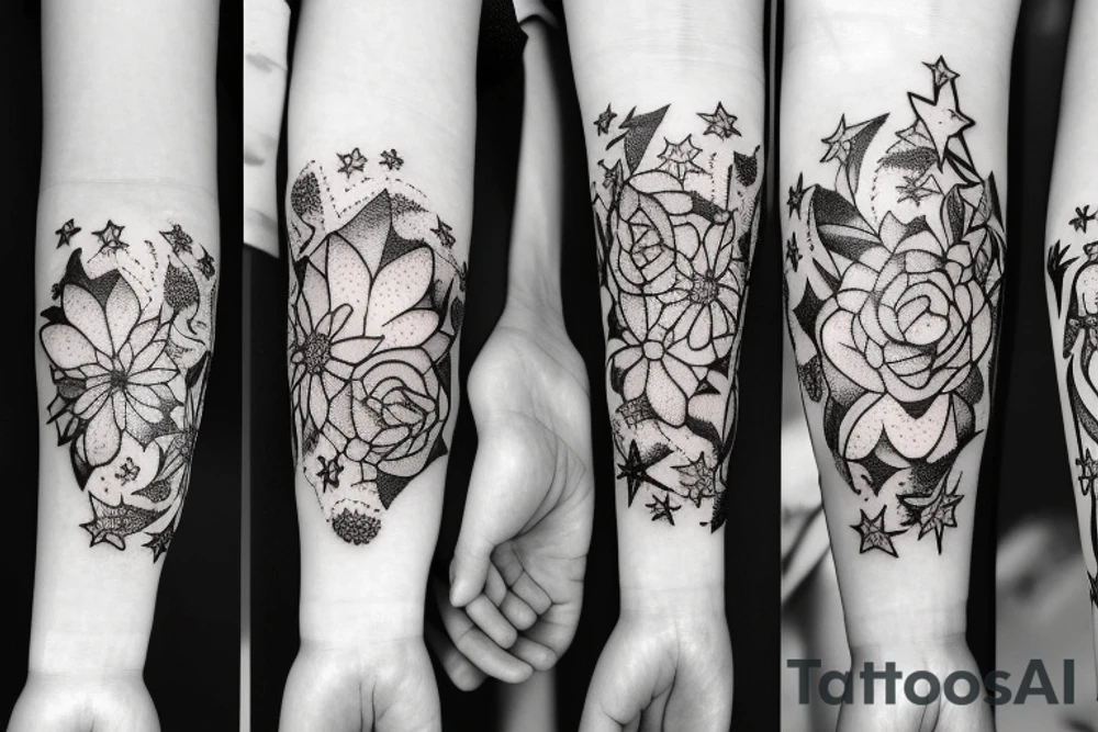 Flectere si nequeo superos, Acheronta moveba with flowers and stars tattoo idea