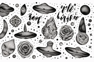 Igne natura renovatur integra in a lyrical font, soft and feminine surrounded by galaxies tattoo idea