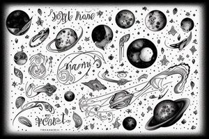 Igne natura renovatur integra in a lyrical font, soft and feminine surrounded by galaxies tattoo idea