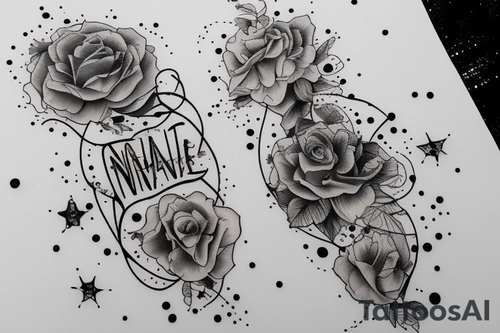 Igne natura renovatur integra in a lyrical font, soft and feminine surrounded by galaxies tattoo idea