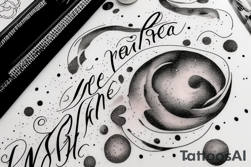 Igne natura renovatur integra in a lyrical font, soft and feminine surrounded by galaxies tattoo idea