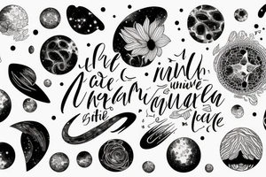 Igne natura renovatur integra in a lyrical font, soft and feminine surrounded by galaxies tattoo idea