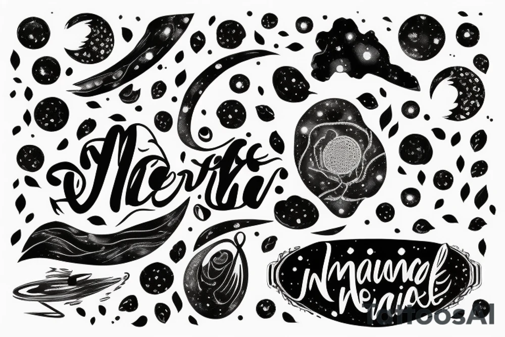 Igne natura renovatur integra in a lyrical font, soft and feminine surrounded by galaxies tattoo idea