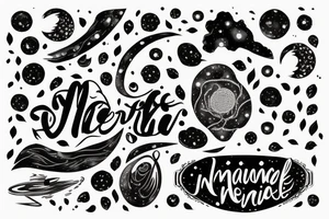 Igne natura renovatur integra in a lyrical font, soft and feminine surrounded by galaxies tattoo idea