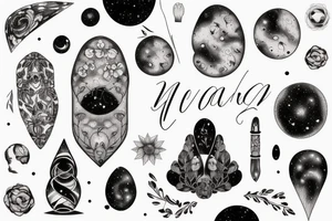 Igne natura renovatur integra in a lyrical font, soft and feminine surrounded by galaxies tattoo idea