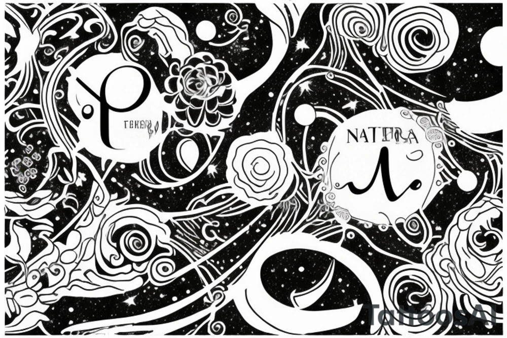 Igne natura renovatur integra in a lyrical font, soft and feminine surrounded by galaxies tattoo idea