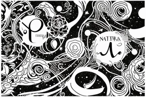 Igne natura renovatur integra in a lyrical font, soft and feminine surrounded by galaxies tattoo idea