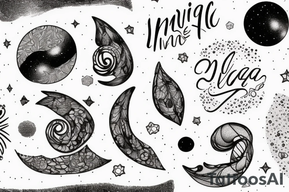 Igne natura renovatur integra in a lyrical font, soft and feminine surrounded by galaxies tattoo idea