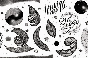 Igne natura renovatur integra in a lyrical font, soft and feminine surrounded by galaxies tattoo idea