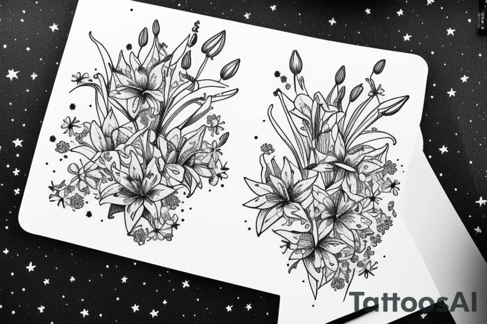 Astra inclinant, sed non obligant.
surrounded by star gazing lilies and a mouse tattoo idea