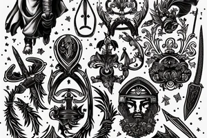 Gladiator in arena consilium capit in quotes with swords and valour with lilies and galaxies tattoo idea