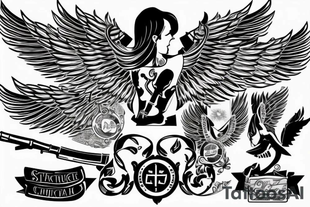 Greek angle with wings holding a ak47 tattoo idea