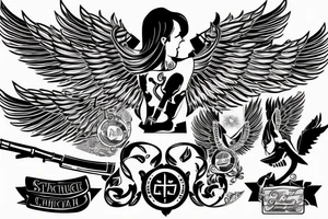 Greek angle with wings holding a ak47 tattoo idea