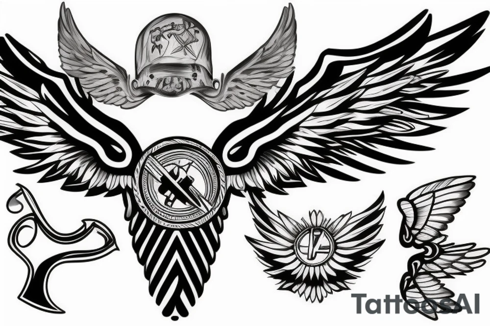 Greek angle with wings holding a ak47 tattoo idea