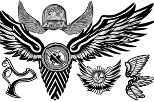 Greek angle with wings holding a ak47 tattoo idea