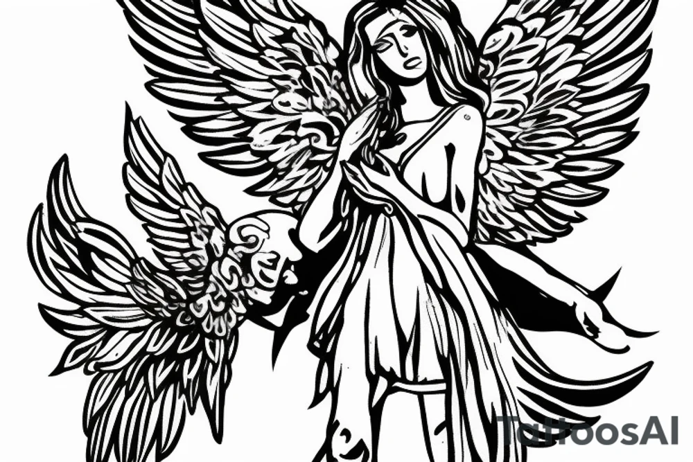 Greek angel with wings holding a ak47 tattoo idea