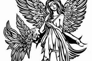 Greek angel with wings holding a ak47 tattoo idea