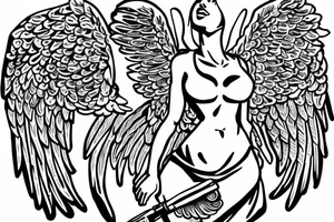 Greek angel with wings holding a ak47 tattoo idea