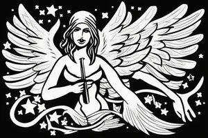 Greek make angel with wings holding a ak47 tattoo idea