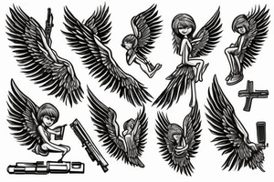 Greek make angel with wings holding a ak47 tattoo idea