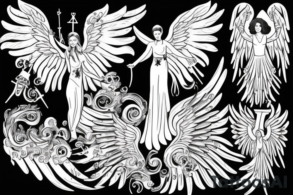 Greek make angel with wings holding a ak47 tattoo idea