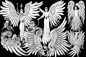 Greek make angel with wings holding a ak47 tattoo idea