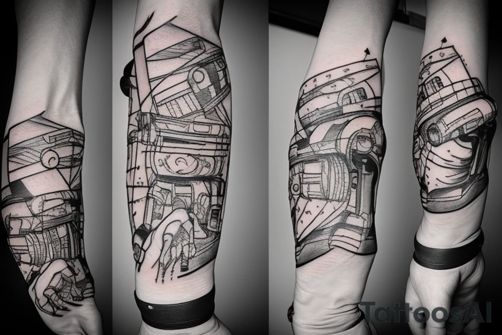 A robotic arm reaching out to grasp a rock climber's hand tattoo idea