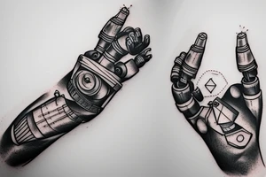 A robotic arm reaching out to grasp a rock climber's hand tattoo idea