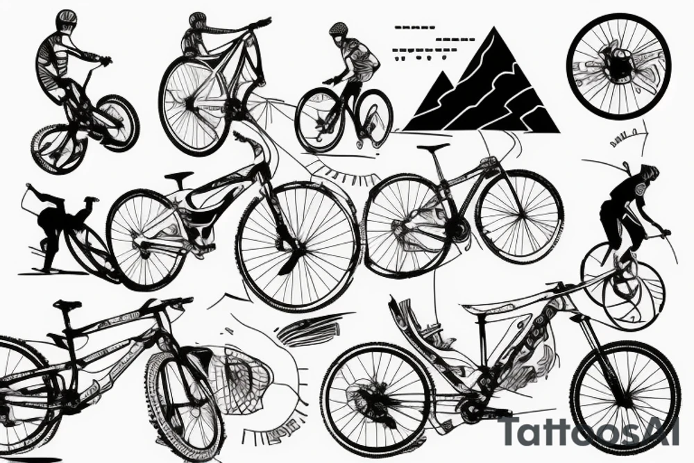 A mountain biker conquering a trail of binary code tattoo idea