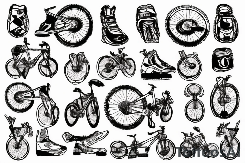 A mountain biker conquering a trail of binary code tattoo idea