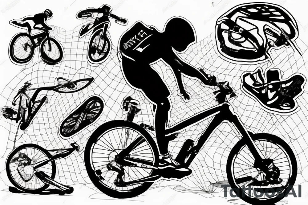 A mountain biker riding on a circuit board tattoo idea