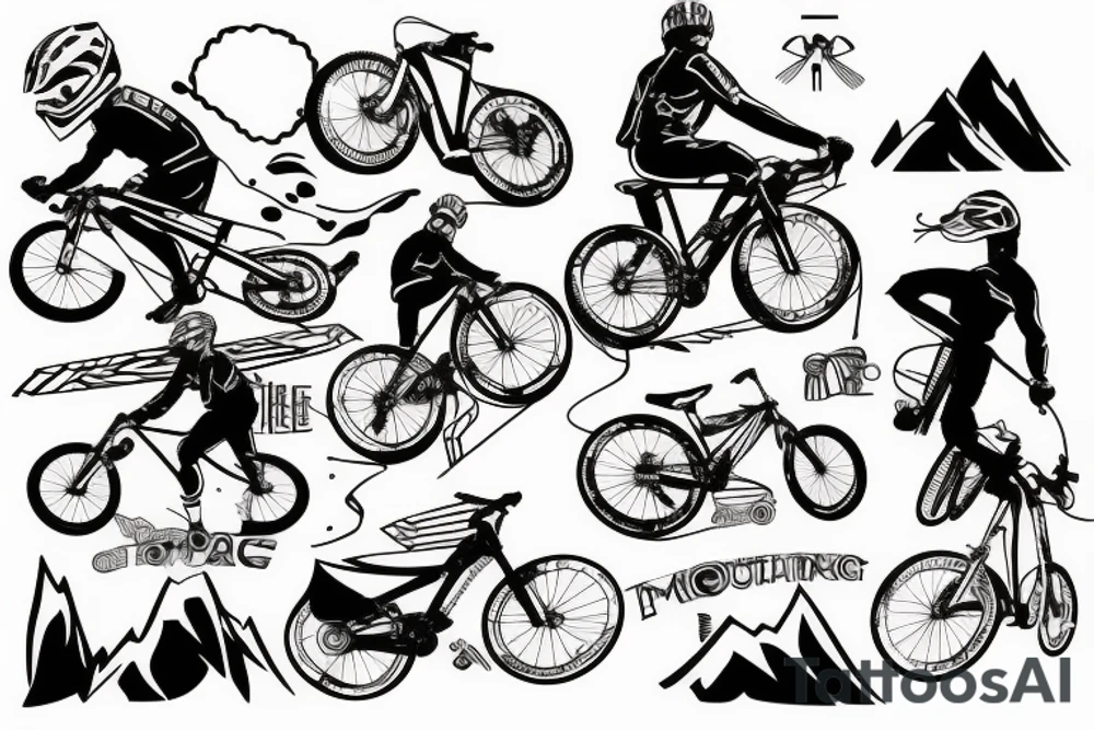 A mountain biker riding on a circuit board tattoo idea