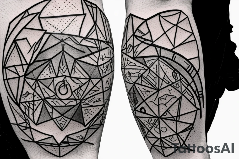 A rock climber scaling a mountain with coding symbols as handholds tattoo idea