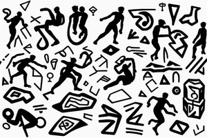 A rock climber scaling a mountain with coding symbols as handholds tattoo idea