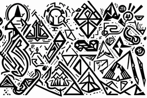 A rock climber scaling a mountain with coding symbols as handholds tattoo idea