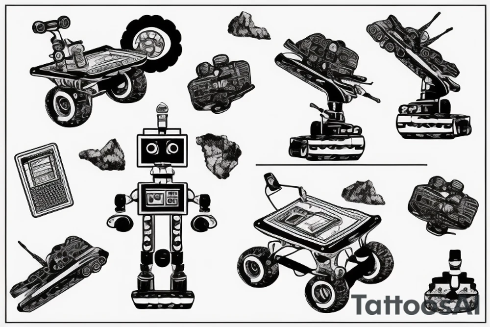 An engineer controlling a robot using ROS while mountain biking tattoo idea
