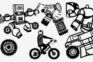 An engineer controlling a robot using ROS while mountain biking tattoo idea