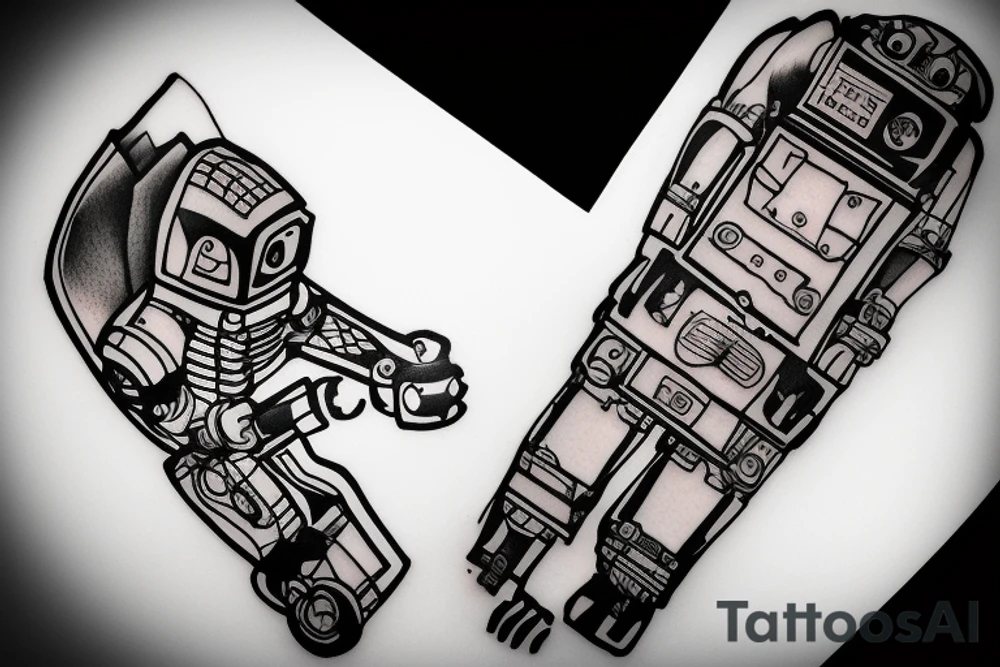 An engineer controlling a robot using ROS while mountain biking tattoo idea