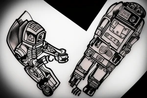 An engineer controlling a robot using ROS while mountain biking tattoo idea