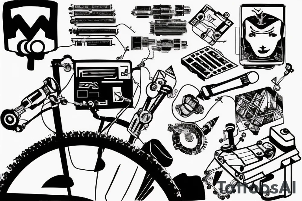 An engineer controlling a robot using ROS while mountain biking tattoo idea An engineer controlling a robot using ROS while mountain biking tattoo idea