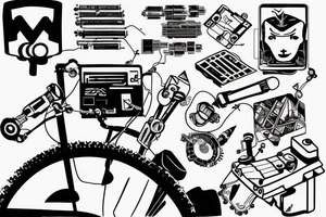An engineer controlling a robot using ROS while mountain biking tattoo idea