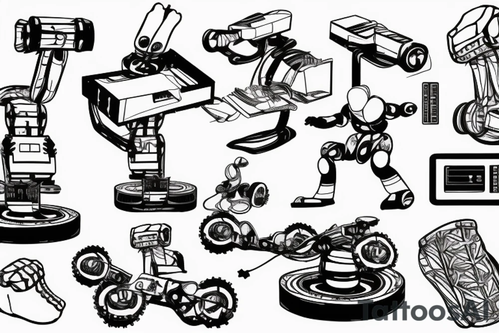 An engineer controlling a robot using ROS while mountain biking tattoo idea An engineer controlling a robot using ROS while mountain biking tattoo idea
