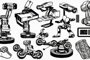 An engineer controlling a robot using ROS while mountain biking tattoo idea