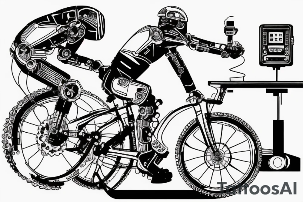 An engineer controlling a robot using ROS while mountain biking tattoo idea