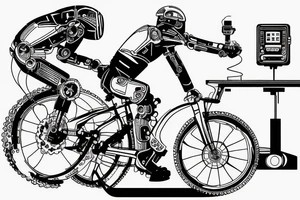 An engineer controlling a robot using ROS while mountain biking tattoo idea