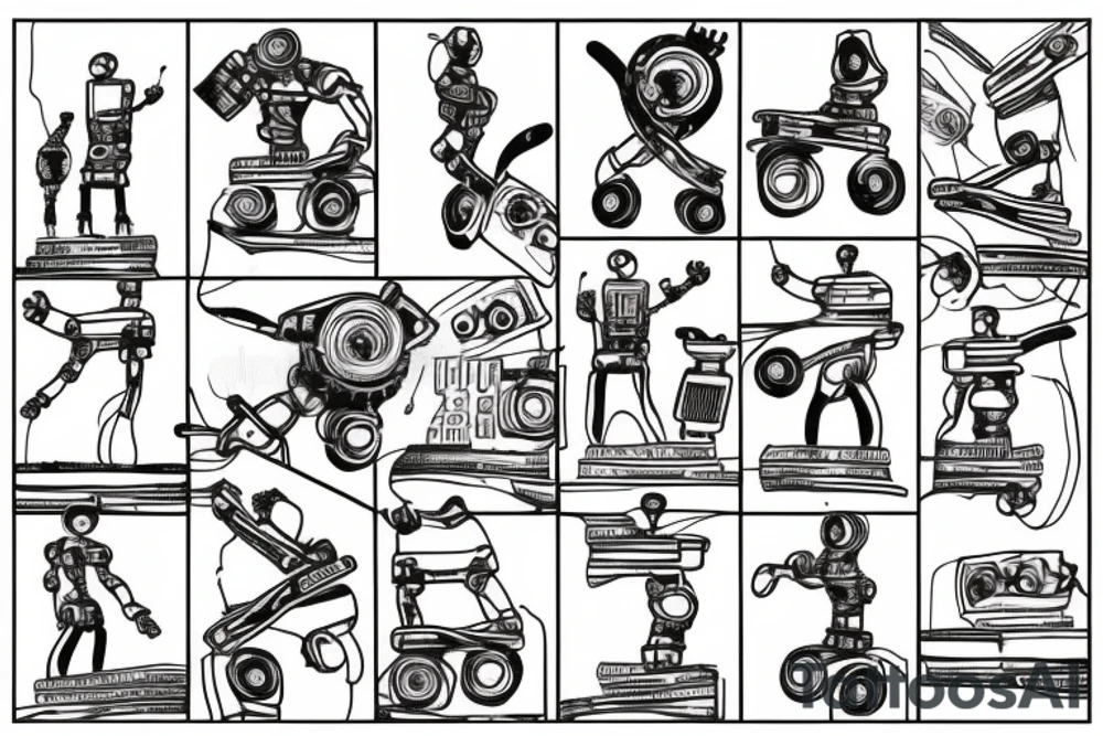 An engineer controlling a robot using ROS while mountain biking tattoo idea