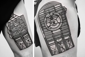 A robot rock climbing in a blackwork style tattoo idea