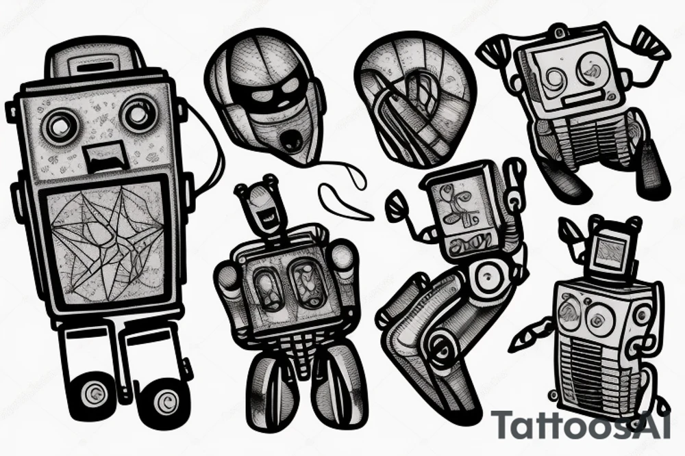 A robot rock climbing tattoo idea
